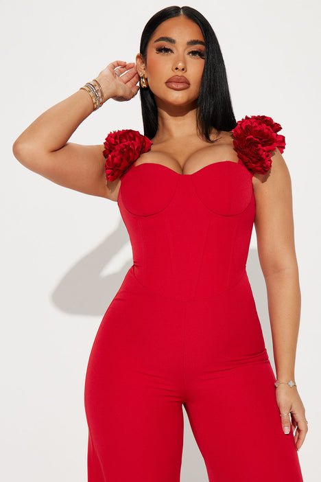 Red flower jumpsuit hot sale