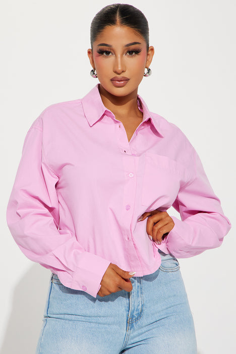 Pink button store up shirt womens