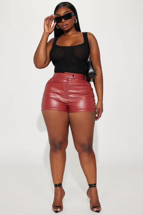 Red sales leather shorts