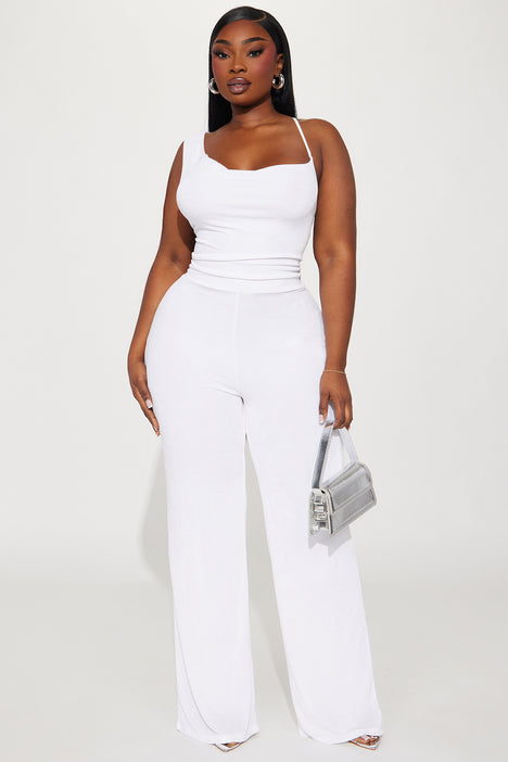White slinky jumpsuit sale