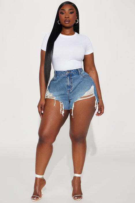 Fray hem denim shorts cheap