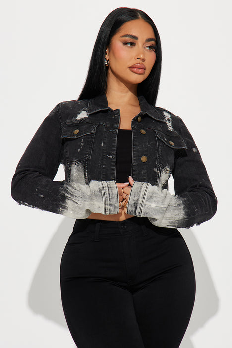 Just Going With it Ripped Denim Jacket Black Wash Fashion Nova