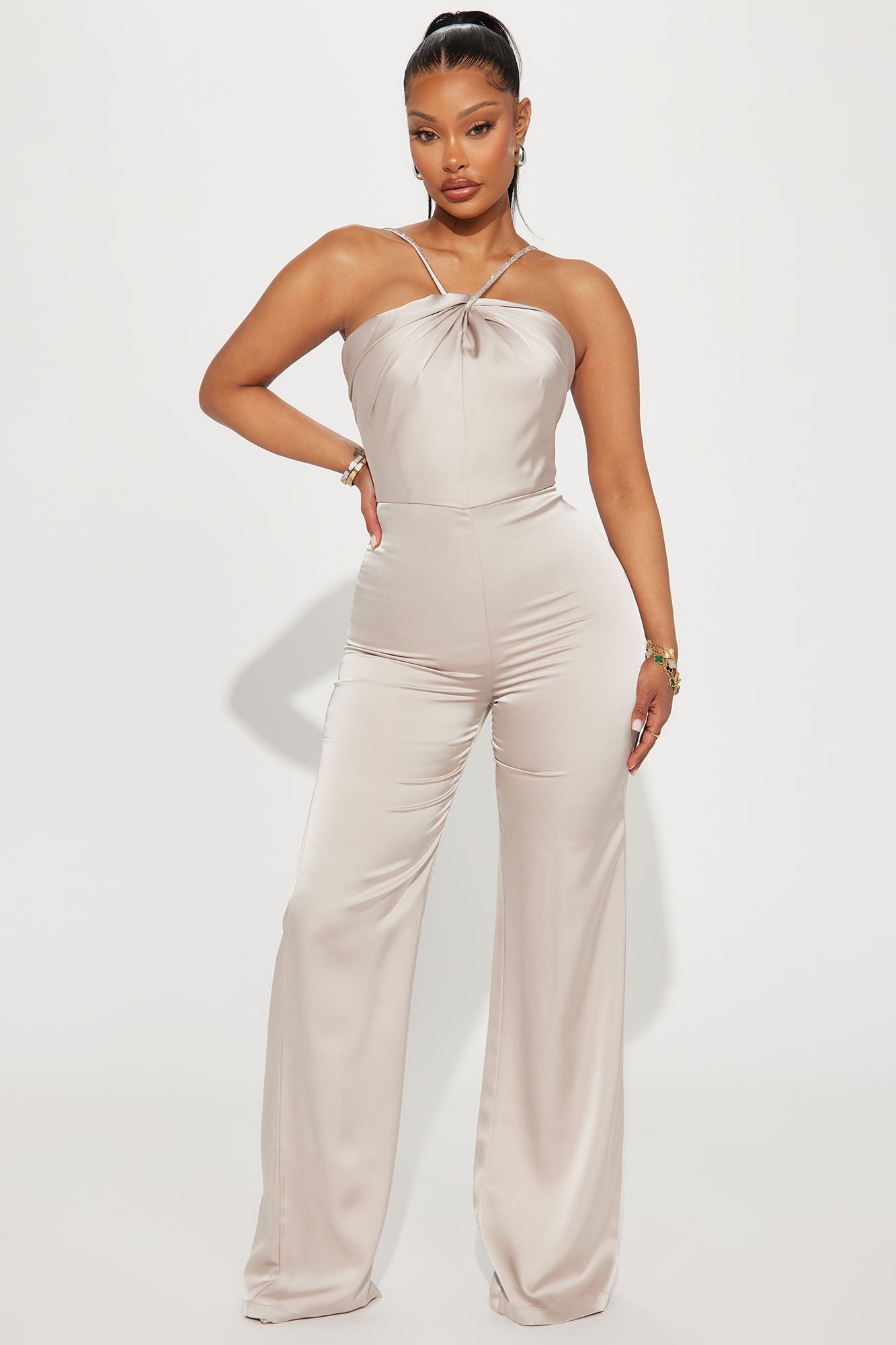 Silver shop satin jumpsuit
