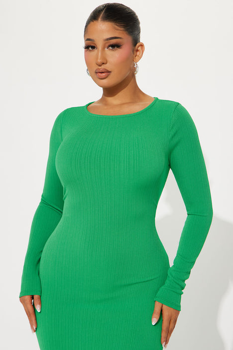 Isabella Ribbed Maxi Dress Emerald