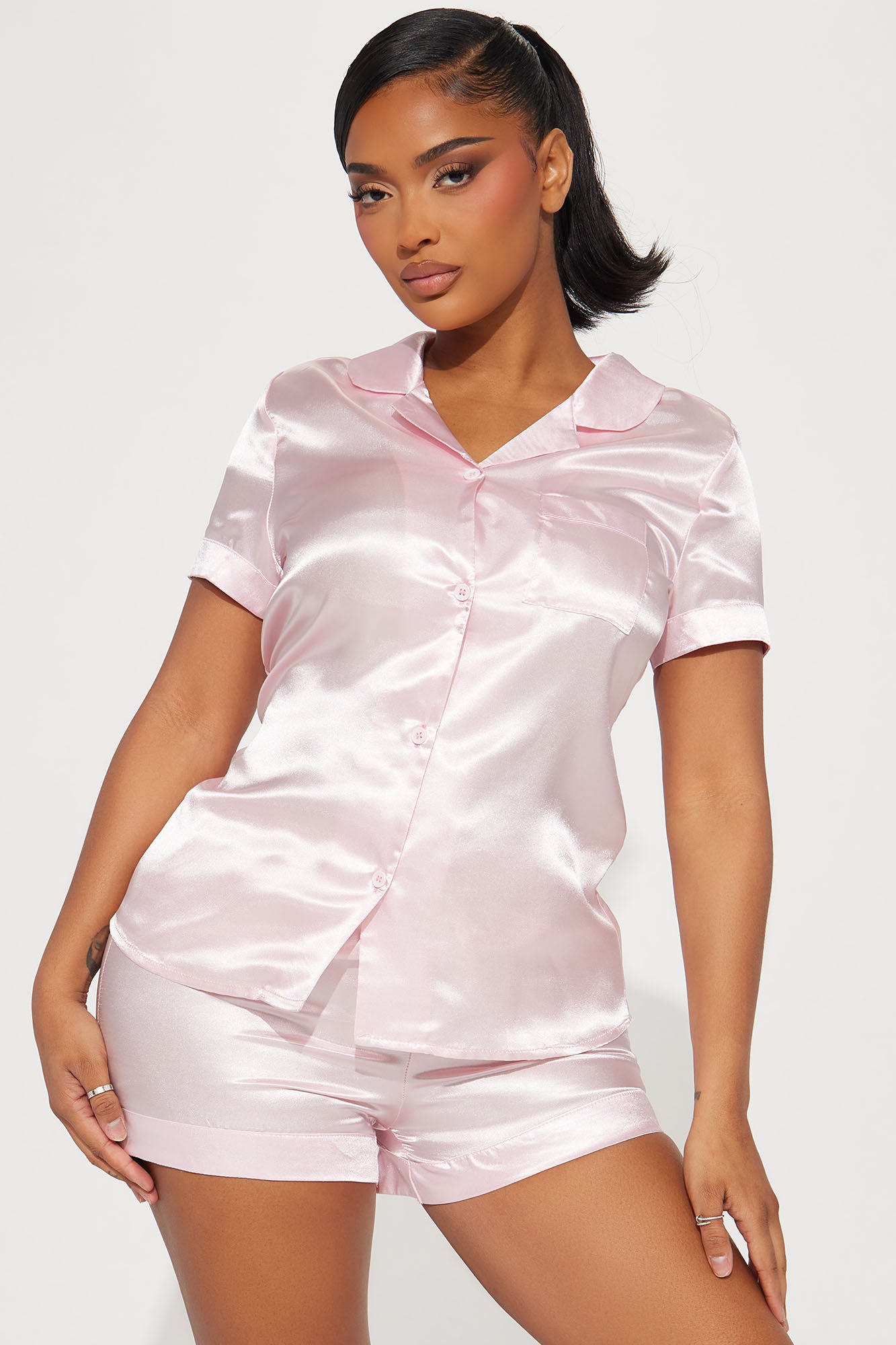 Pink satin shorts top