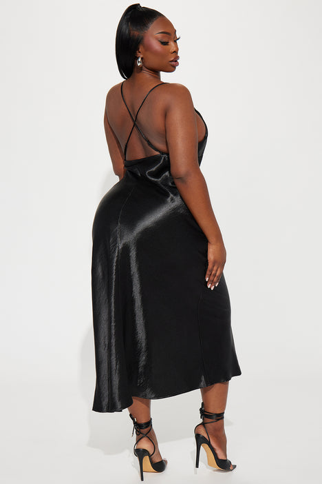 Satin midi dress black sale
