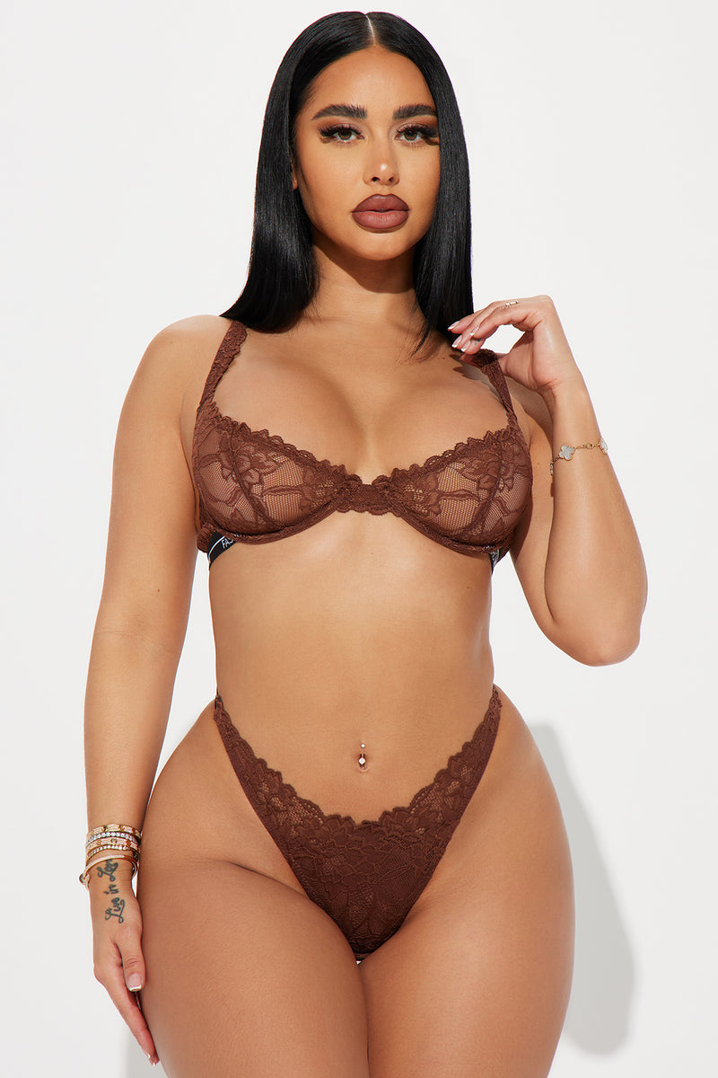 Fashion Nova Romance Bra And Thong Set Chocolate Fashion Nova