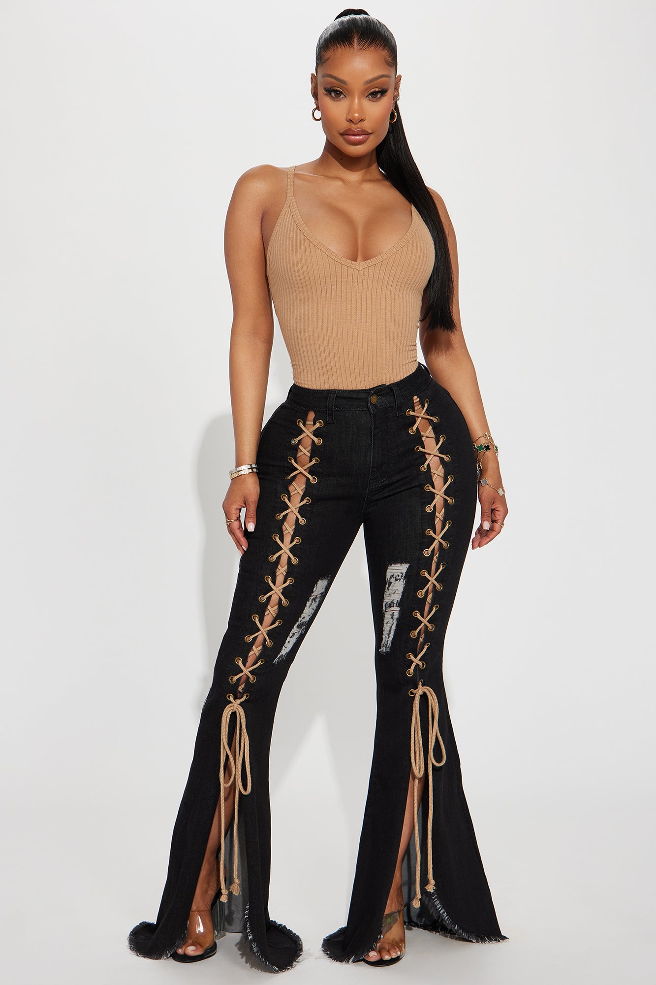 Black lace shop up jeans