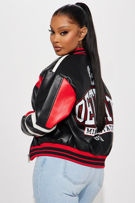 Black and store red bomber jacket