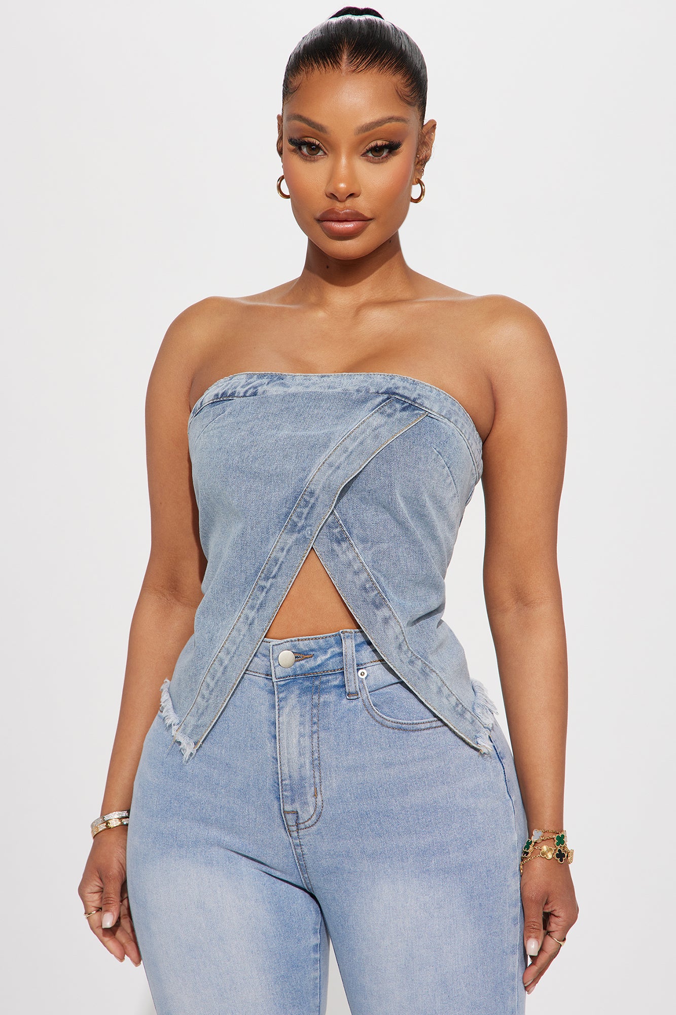 Distressed denim top new arrivals