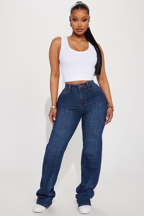 Behind The Seams Stretch Straight Leg Jeans Dark Wash
