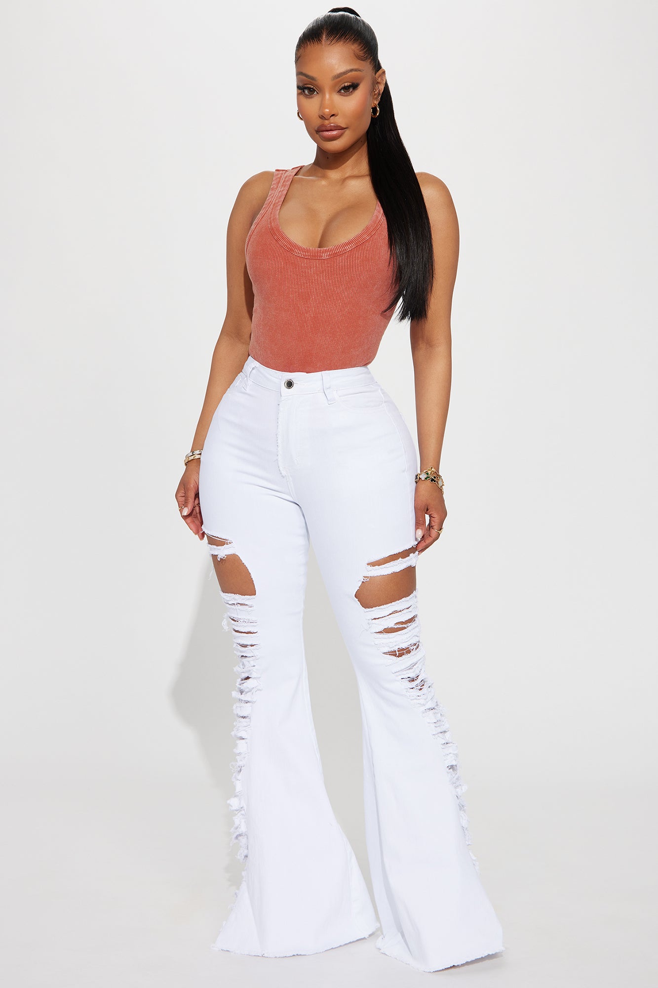 White stretch flare pants hotsell
