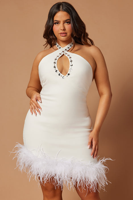 White feather dress plus size clearance