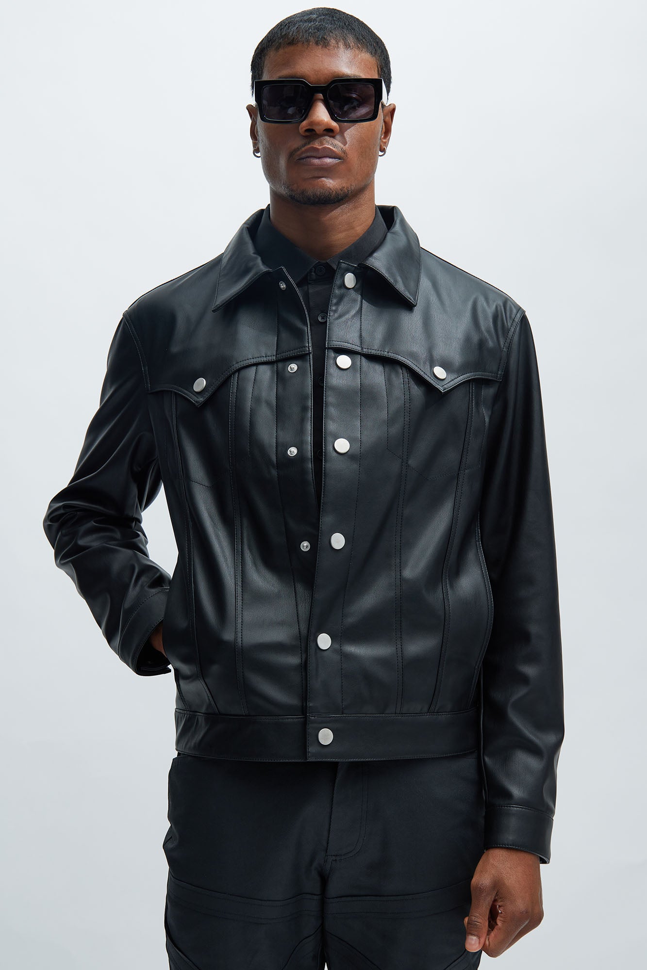 Logical Faux Leather Trucker Jacket Black Fashion Nova Mens