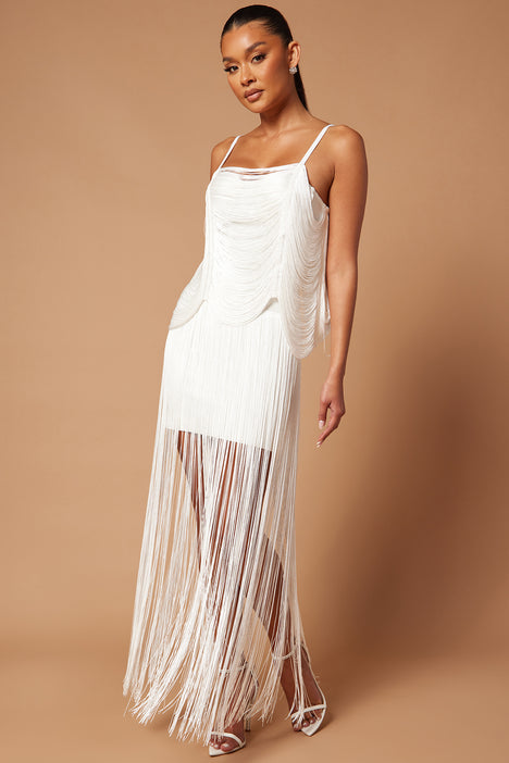 White fringe 2025 dress fashion nova