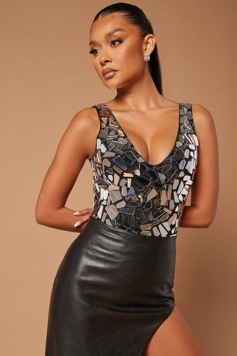 Adela Mirror Bodysuit - Black, Fashion Nova, Luxe