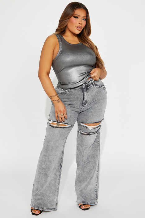 Remi Ripped Stretch Baggy Jeans - Grey