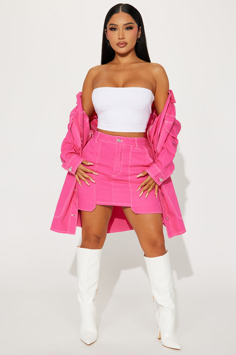 Mega Babe Denim Skirt Set Pink