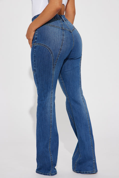 Parkfield Moto Stretch Flare Jeans - Medium Wash, Fashion Nova, Jeans