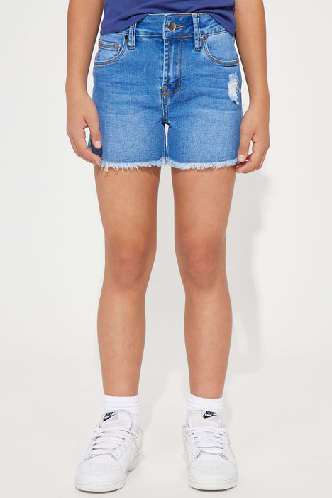 Mini Good Times Stretch Cut Off Denim Shorts Medium Wash
