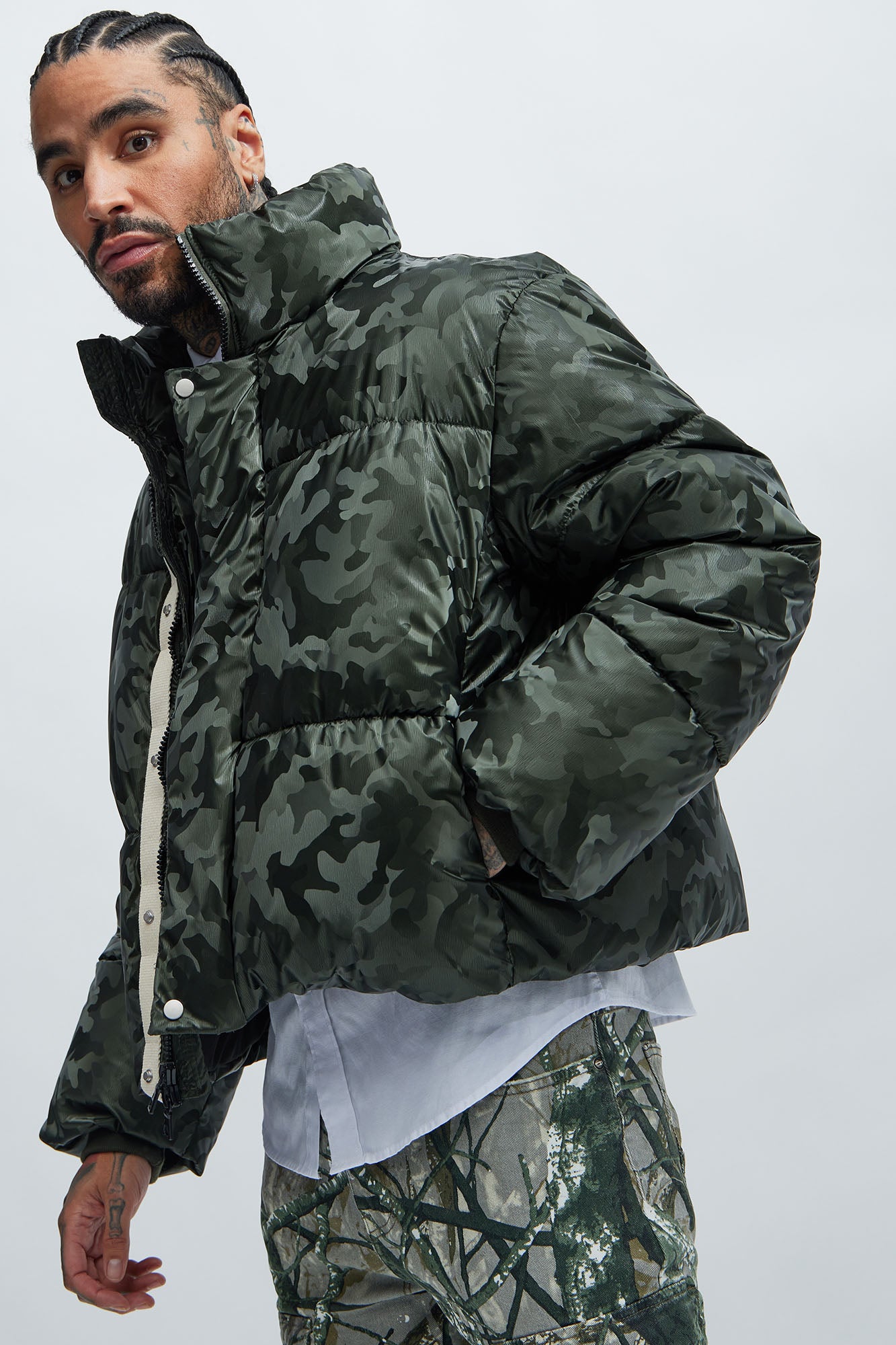 Camo puffer 2025 jacket cropped