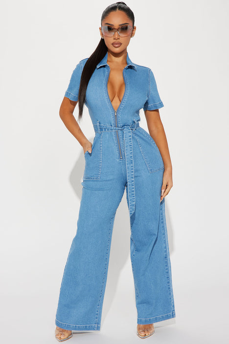 Fashion nova blue jean jumpsuit clearance
