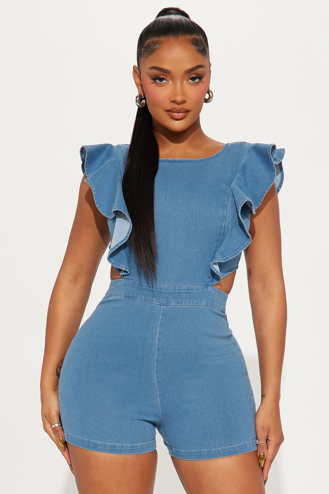 Denim romper shop fashion nova