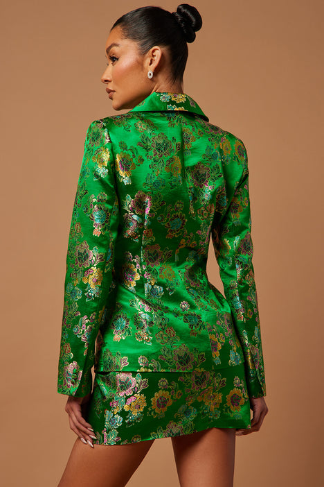 Brenda Satin Embroidered Skirt Set Kelly Green