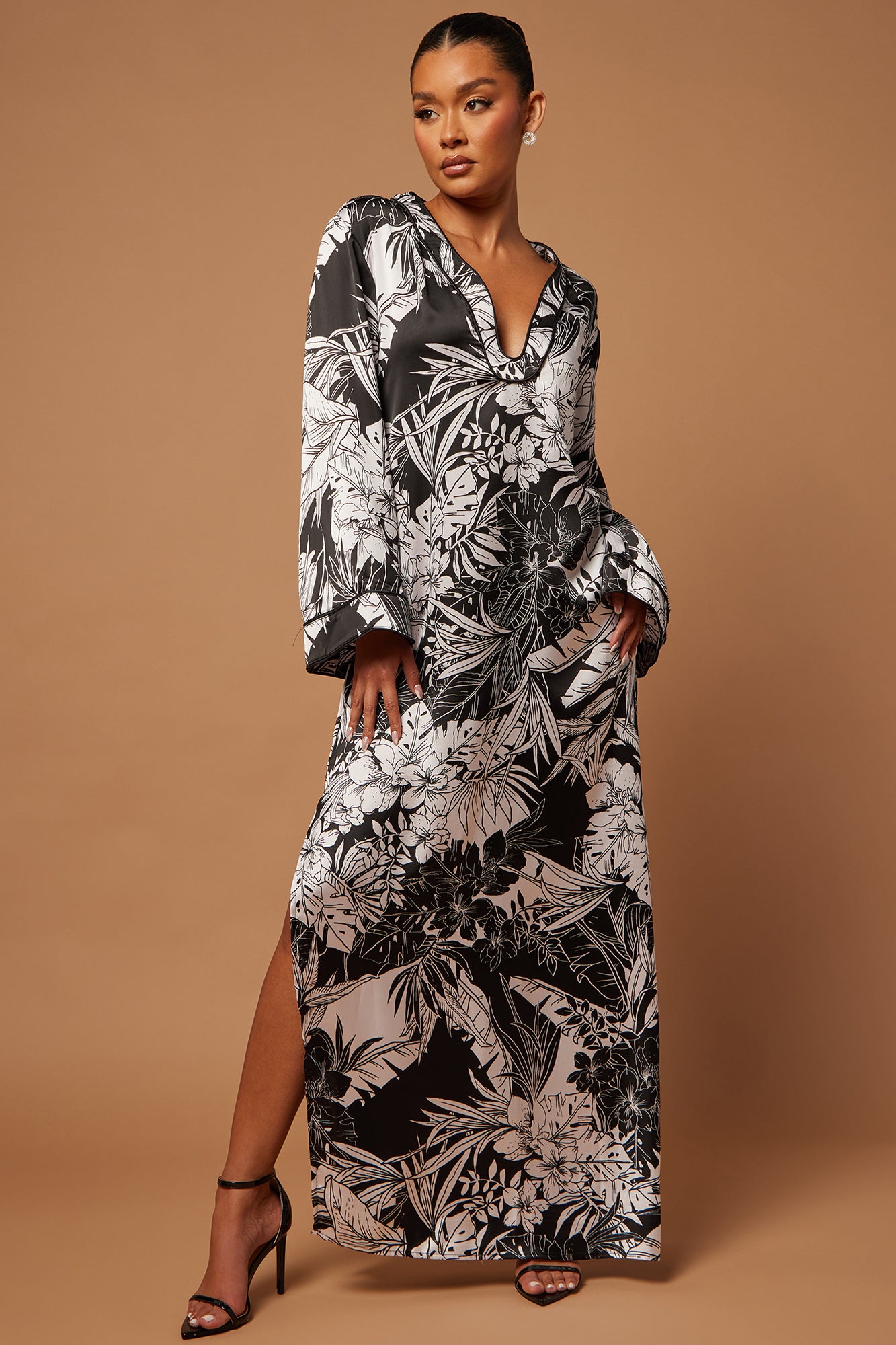 Havana Satin Maxi Dress Black White Fashion Nova Luxe