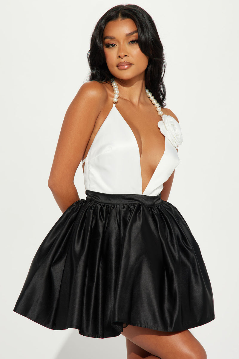 Gracie Satin Mini Dress - White/Black | Fashion Nova, Luxe | Fashion Nova
