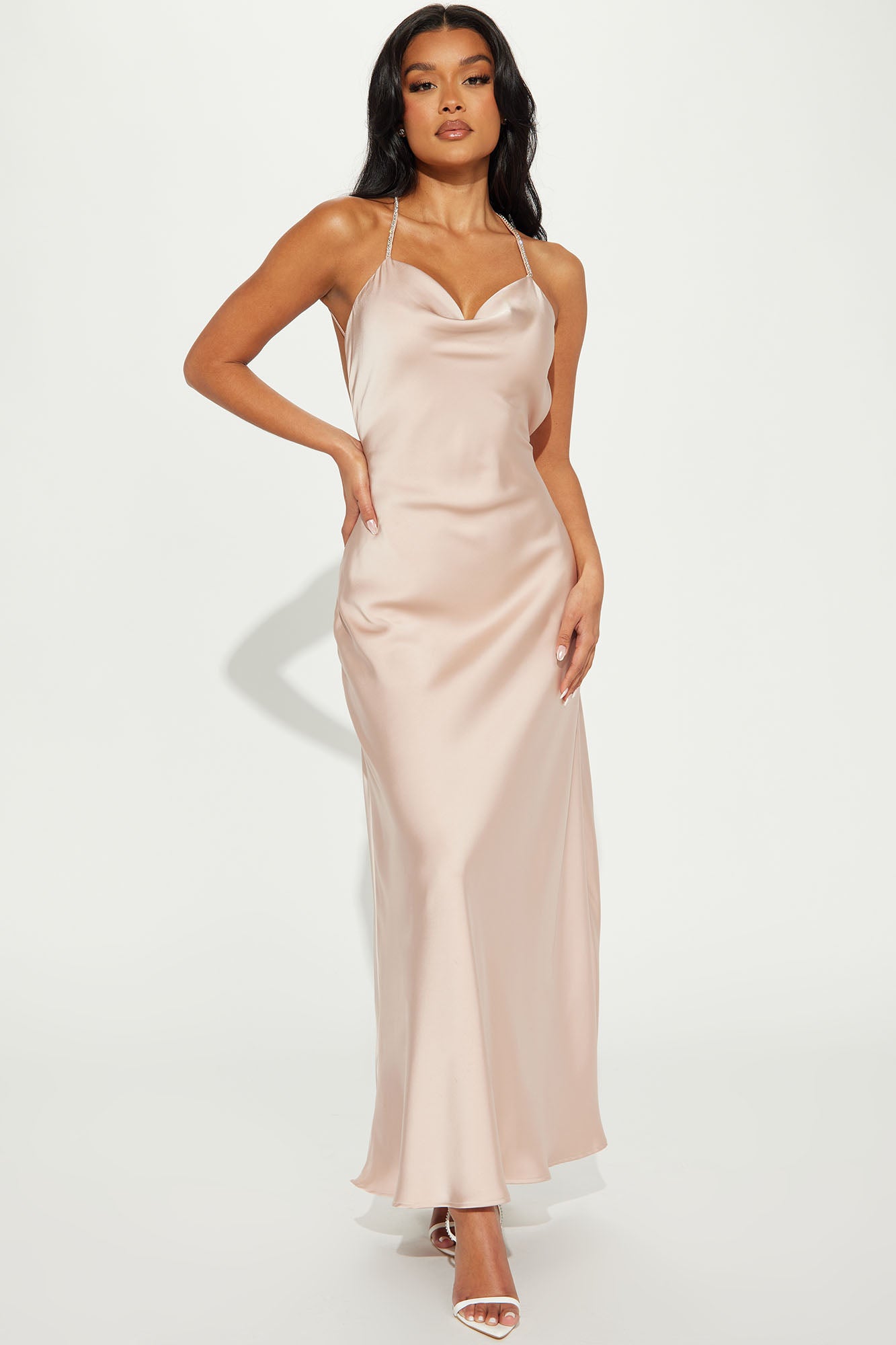 Yours Truly Satin Maxi Dress Blush Fashion Nova Dresses