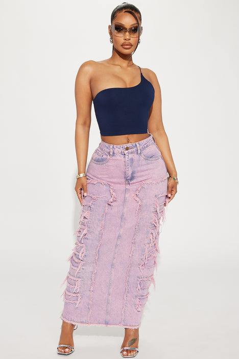 Pink denim on sale skirt 50