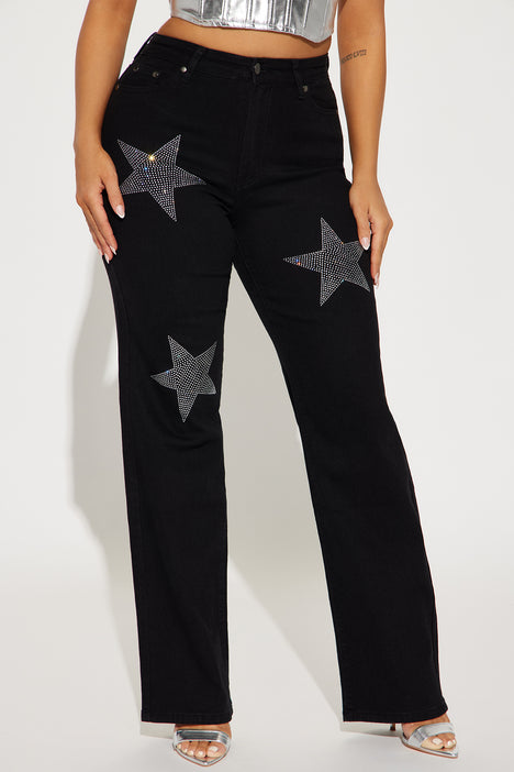 Shine Like Me Embellished Stretch Straight Leg Jeans Black