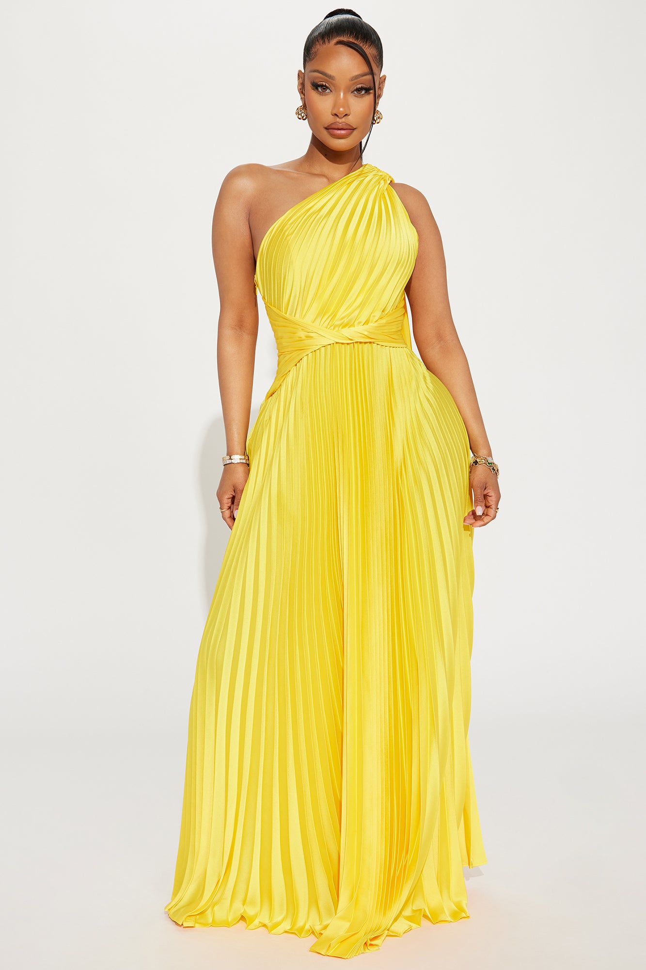 Athena pleated maxi dress clearance in gold