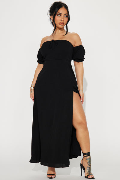 High Slit One Shoulder Maxi Dress (Black)- FINAL SALE – Lilly's Kloset