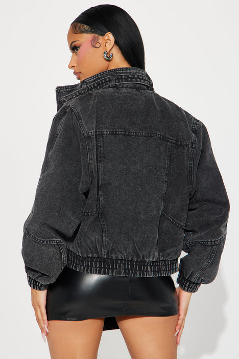 Writing On The Wall Denim Moto Jacket Acid Wash Black Fashion