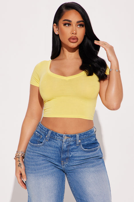 Vanessa V Neck Crop Top Yellow