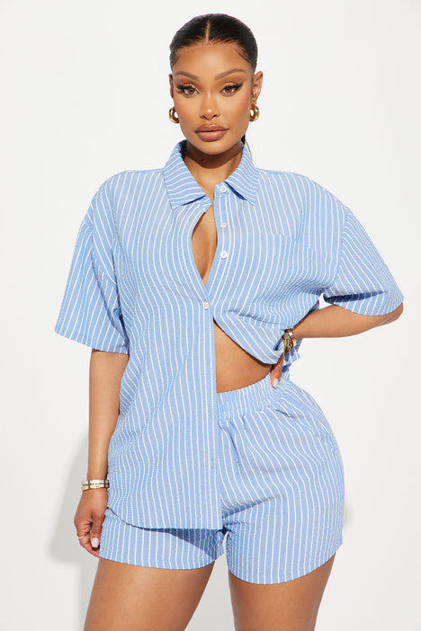 Womens blue outlet striped shorts
