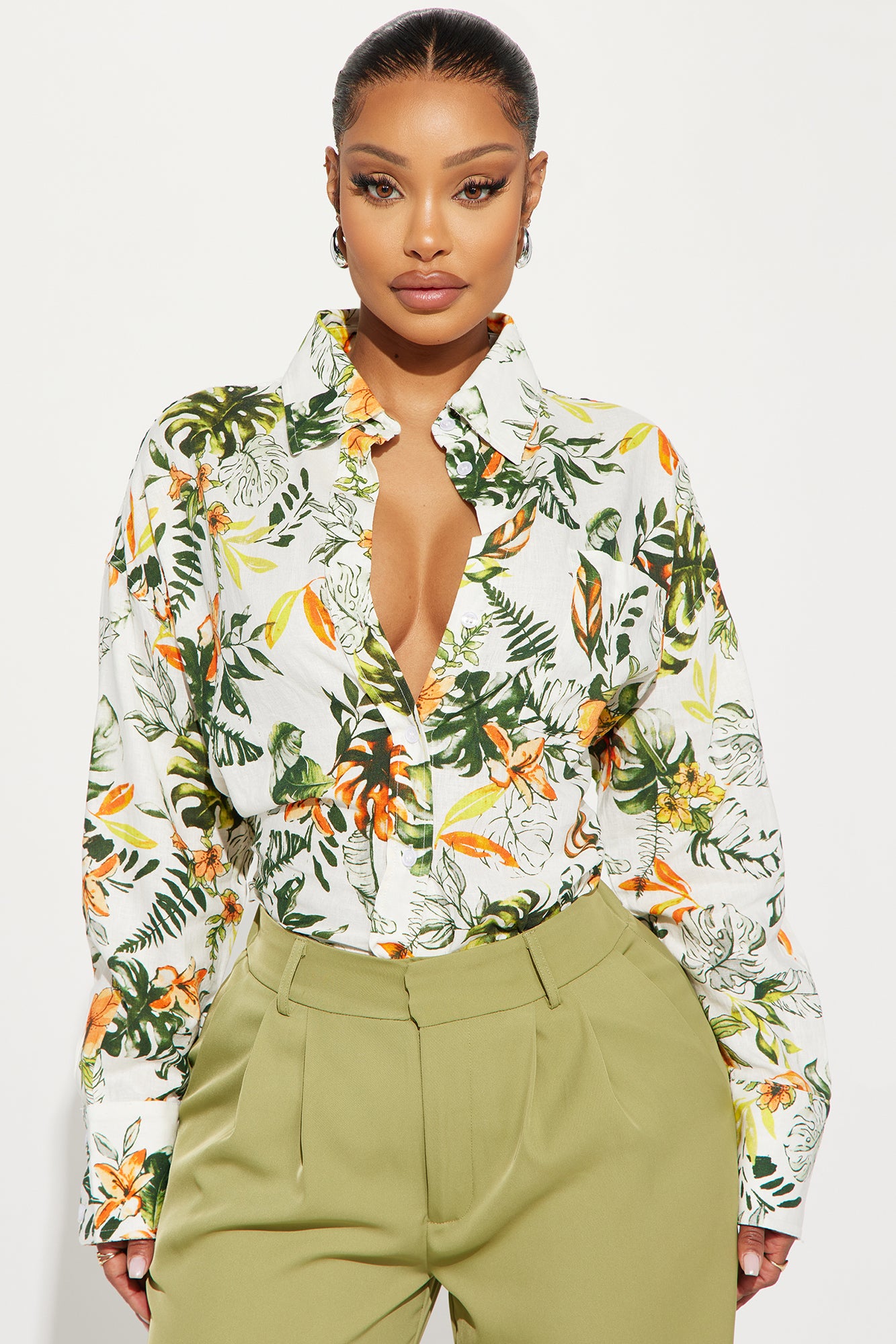Tropical Vibe Linen Shirt White combo Fashion Nova Shirts