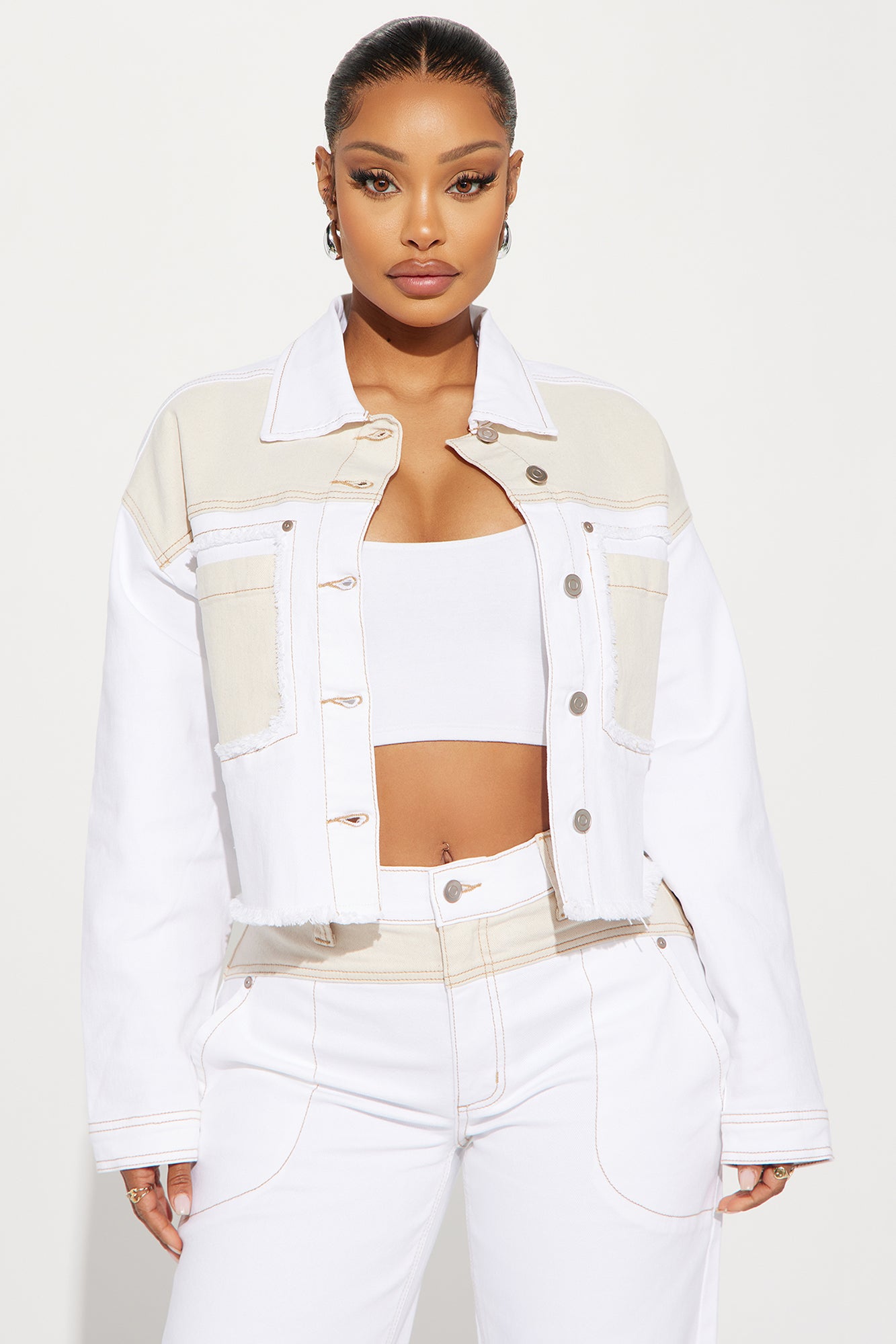 White jean jacket fashion nova on sale