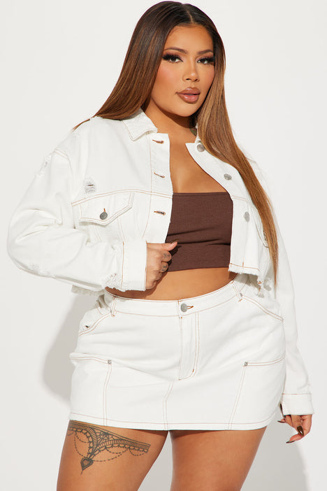 Catch Me Later Denim Skirt Set White