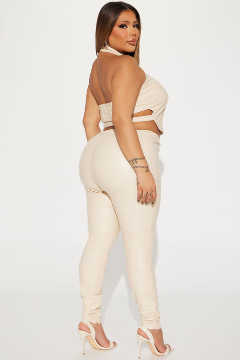 In The Moonlight Faux Leather Legging Set - Cream