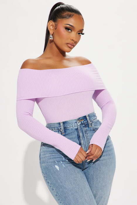 Best Of Luck Off Shoulder Top Lilac Fashion Nova Knit Tops