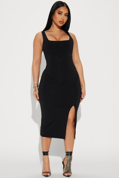 Kiss Me Sleeveless Midi Dress - Black