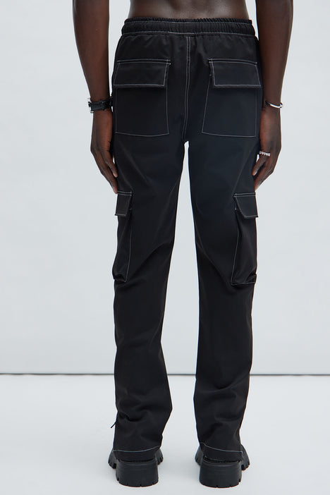 Relaxed Contrast Stitch Cargo Trouser With Woven Tab | boohooMAN USA