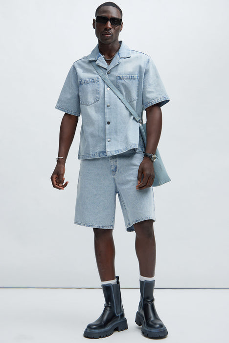 Colin True Denim Button Up Shirt Light Blue Wash