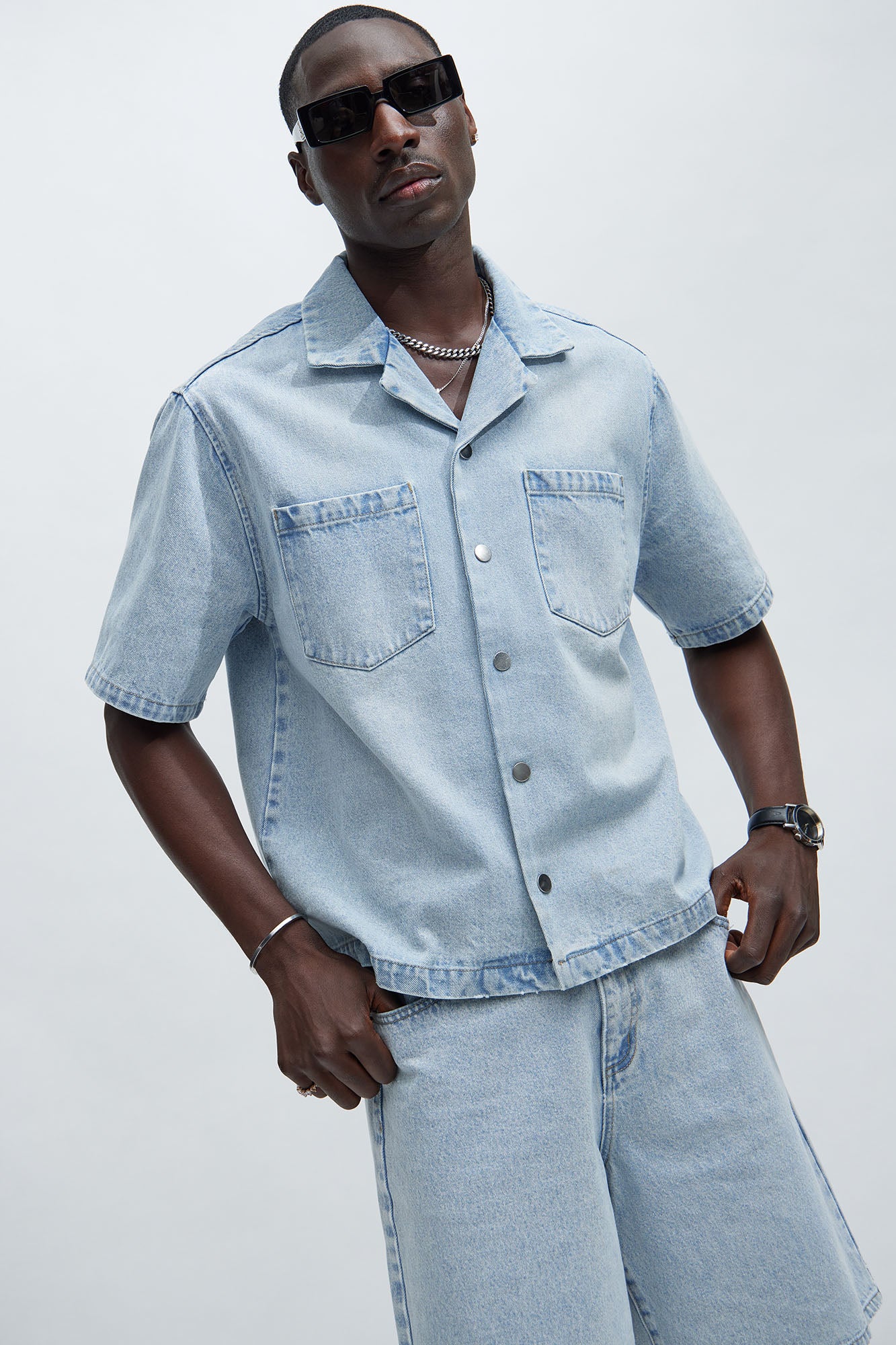 Light wash clearance denim button up