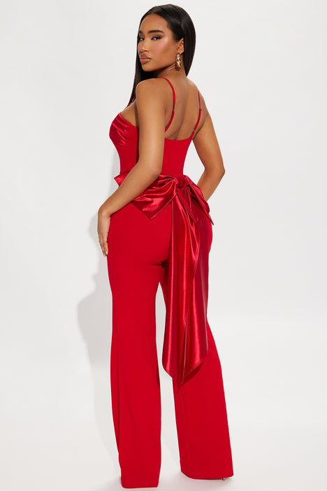 Red clearance bow jumpsuit