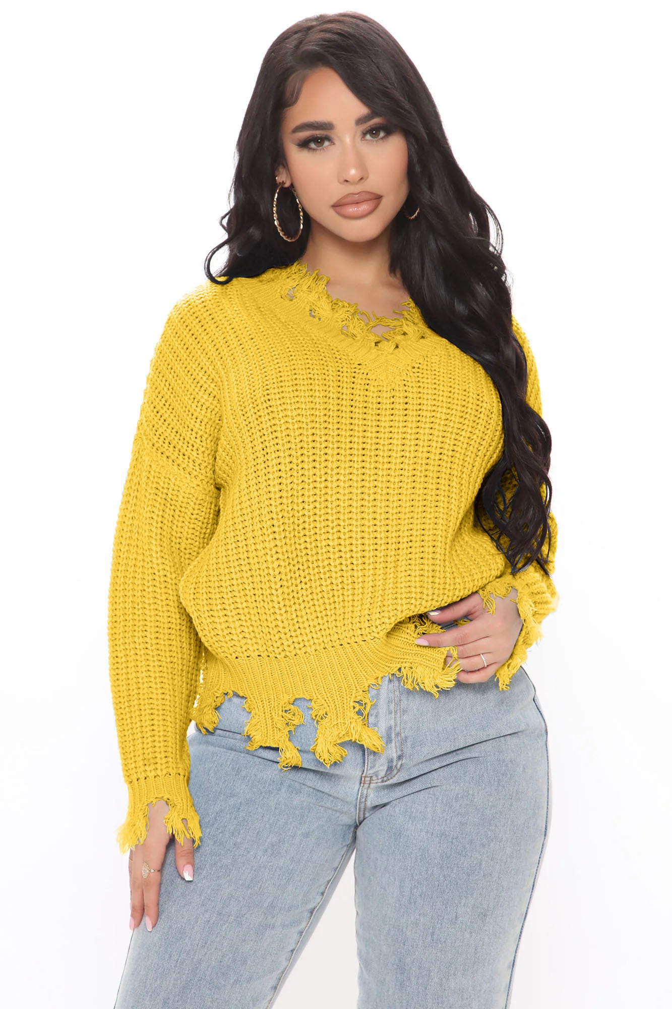 Mustard distressed 2025 sweater