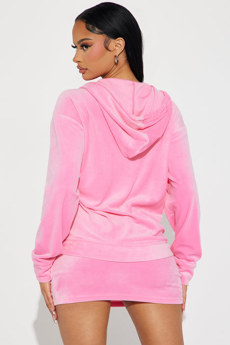Pink velour discount skirt tracksuit